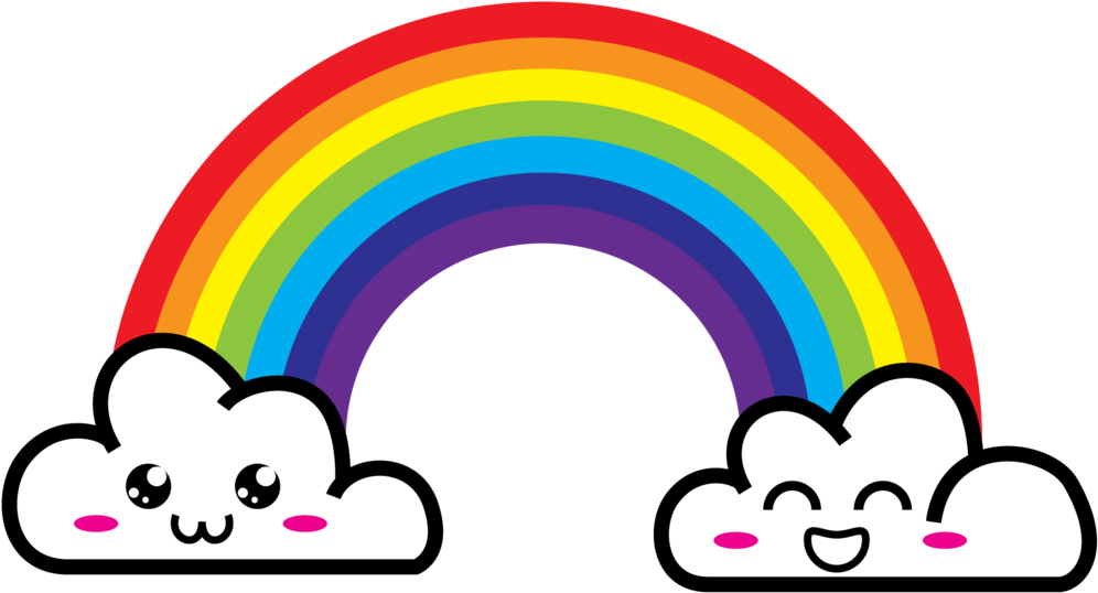 Download Now Free Printable Rainbow Invitation Template - Cartoon Rainbow With Clouds (1024x574)