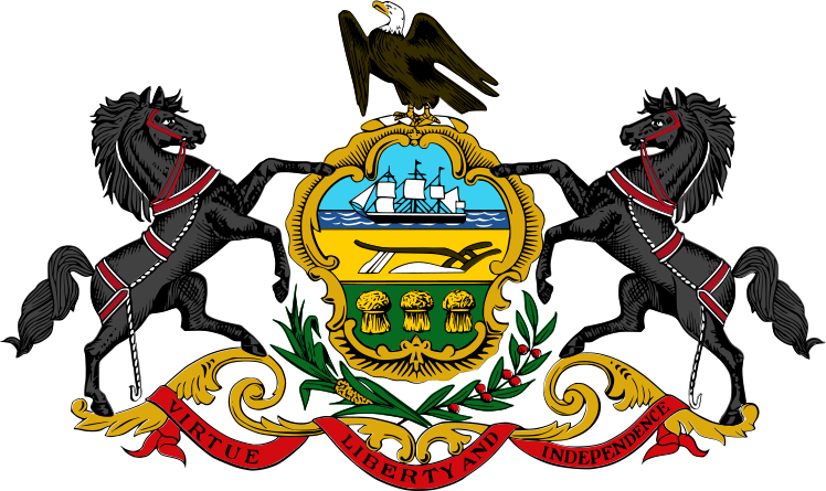 En Dessous, Entrelacée Dans Dees Rinceaux D'or, Une - State Flag Of Pennsylvania (748x445)