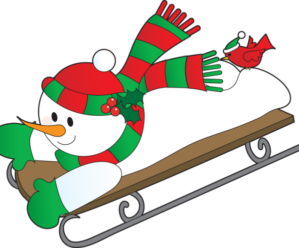 Sledding Snowman - Snowman In Sledge (600x497)