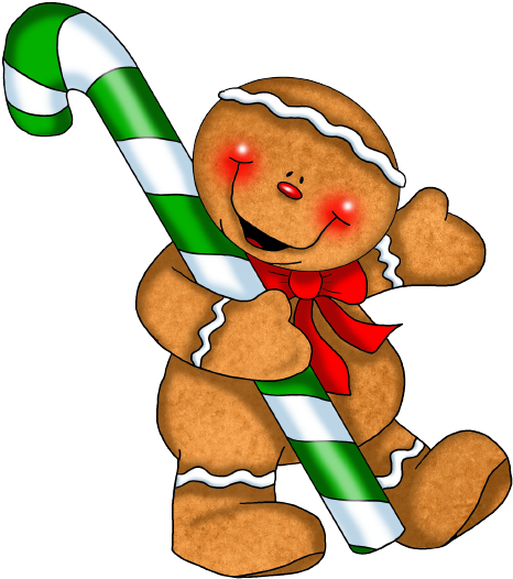 Xmas - Gingerbread Man Holding A Candy Cane (480x535)