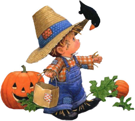 Enfant En Épouvantail Avec Un Corbeau - Happy Fall (454x407)