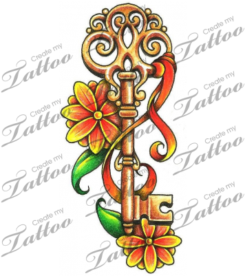 Marketplace Tattoo Vintage Key With Flowers And A Ribbon - Archangel Michael Tattoo Designs (400x400)