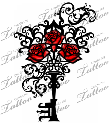 Marketplace Tattoo Filigree Antique Key W/roses - You And Me Forever (400x400)