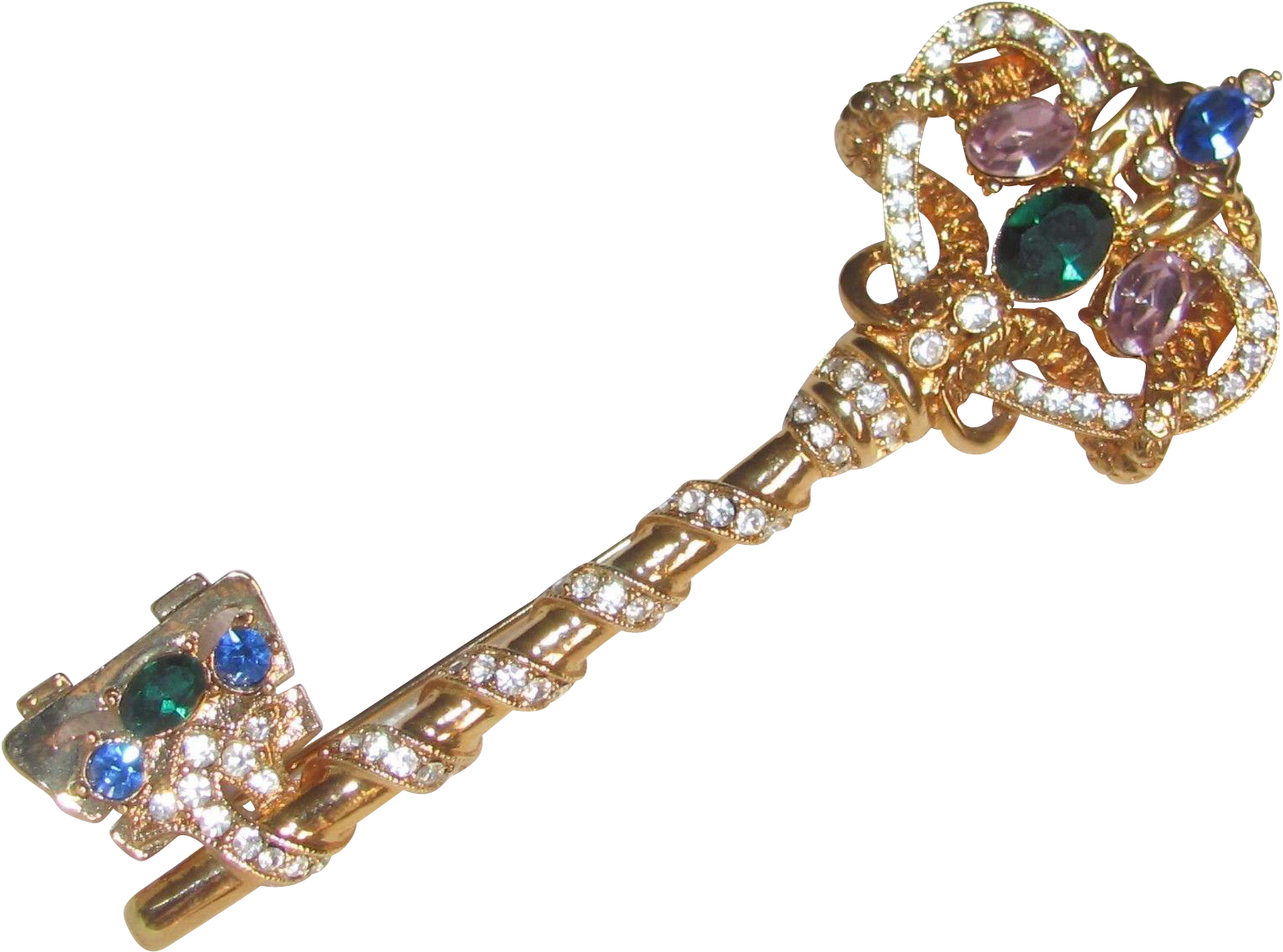 Trifari Multi-color Bejeweled Skeleton Key Pin - Crystal (1515x1515)