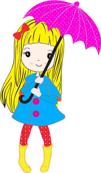 Clipart Şemsiyeli Sarışın Kız - Girl (470x600)
