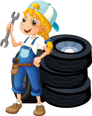 Clipart Lastiklerin Önünde Dikilmiş Kız Çocuğu - Mechanic Emoji (388x476)