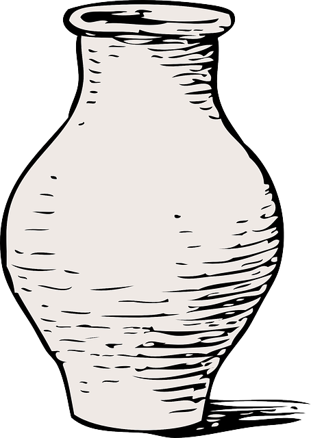 Empty Beige, Black, Outline, Flower, White, Cartoon, - Vase Clip Art (454x640)