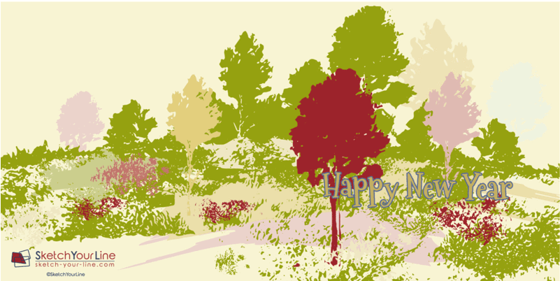 Happy New Year Painted Horizon Square Greeting Cards - Maple (800x800)