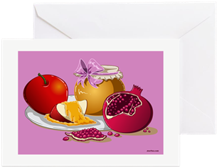 This Colorful Jewish New Year Card Pictures Three Rosh - Greeting Card (350x350)
