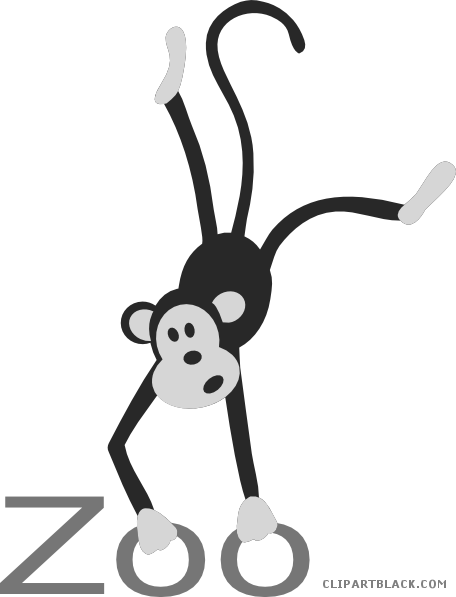 Zoo Animals Animal Free Black White Clipart Images - Monkey Hanging Clipart (456x597)