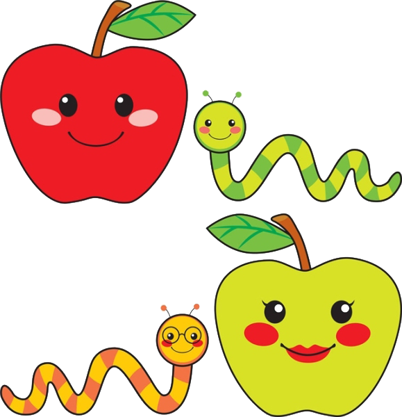 Caramel Apple Worm Drawing Illustration - Cute Drawing Of Apple (579x600)