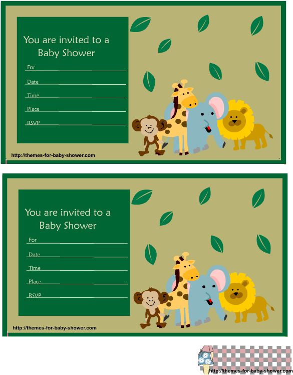 Safari Baby Shower Invitations Featuring Lion, Monkey, - Jungle Safari Baby Shower Invitation Green (612x792)