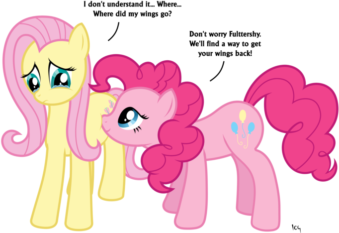 Wingless Fluttershy With Pinkie Pie By Icythewhite - Cartoon (1024x576)
