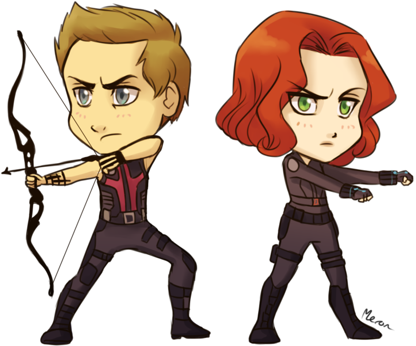 Hawkeye And Black Widow Chibi - Black Widow Hawkeye Chibi (900x730)