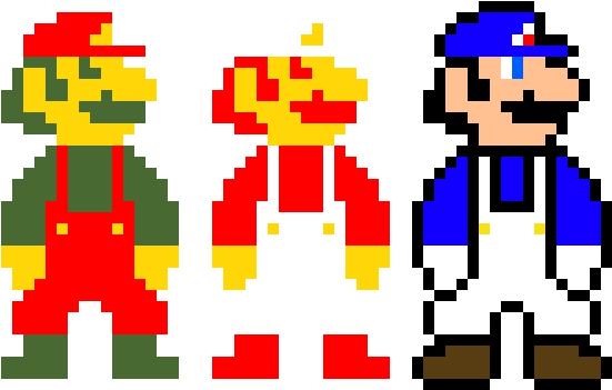 Regular Mario & Fire Flower Mario (kamuisenketsu) - Pixel Art Mario Fire Flower (580x360)