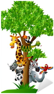 Various Funny Cartoon Safari Animals To Hide Behind - Cartoon Animal Wall Decals (400x400)
