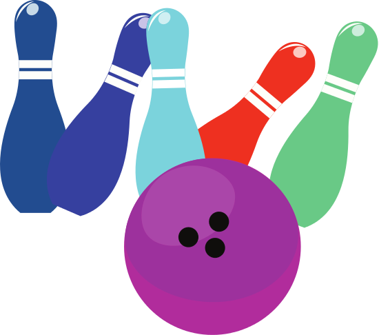 Bowling Ball Hitting Colorful Pins - Ten-pin Bowling (550x486)