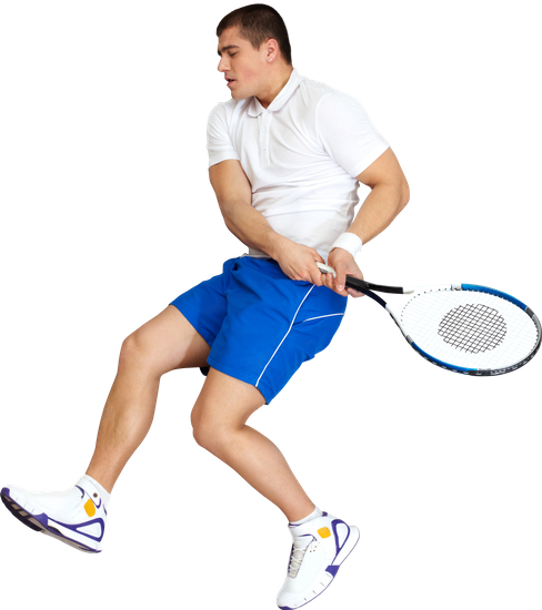 Energetic Guy With A Tennis Racket Playing The Ball - Soft Tennis (488x550)