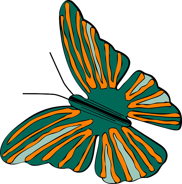 Cartoon, Bugs, Butterfly, Bug, Flying, Animal - Green And Orange Butterfly (633x640)