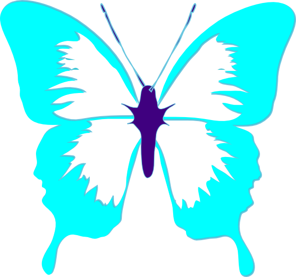 Butterfly Purple And Teal Clip Art - Butterfly Black And White Clipart (600x563)