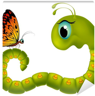 Fototapet Cartoony Caterpillar Ser På En Sommerfugl - Lagarta E Borboleta Desenho (400x400)