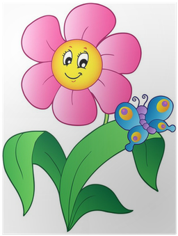 Plakat Tegneserieblomst Med Sommerfugl • Pixers® - Cartoon Pictures Of Flowers (400x400)