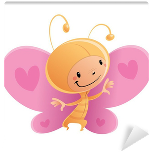 Fototapet Tegneserie Lykkelig Smilende Barn Iført Morsom - Illustration (400x400)