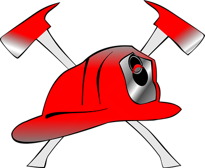 Axes Crossed Helmet Hat Fireman Symbol Red - Firefighter Clipart Hat (416x340)
