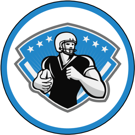 Team Blue Football Circle Label - American Football Running Back Crest Grayscale Card (500x500)