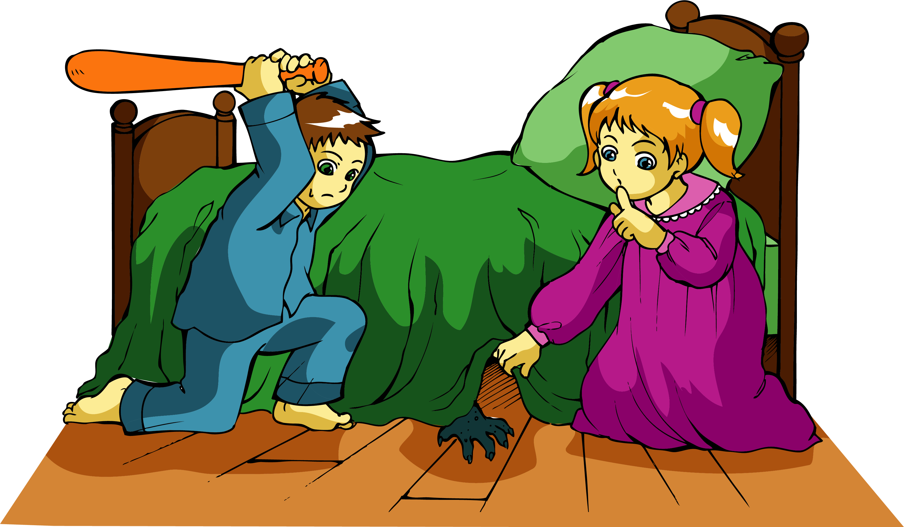 Night Clipart Dream - Cartoon Monsters Under Bed (3570x2078)