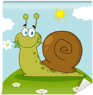 Happy Cartoon Snail With A Flower In Its Mouth On A - Cartoon Snail (400x400)