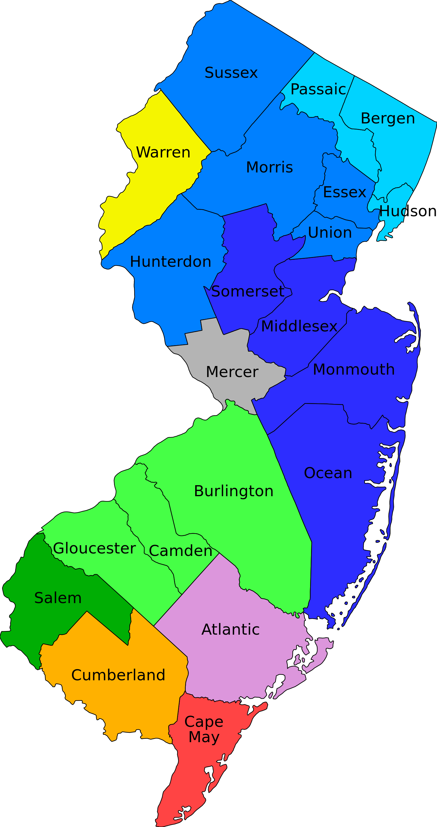 New Jersey Counties By Metro - New Jersey Metropolitan Areas (1426x2700)