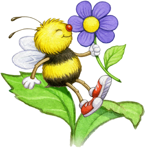 Bee Smelling A Flower - Butterfly And Bee Clipart (657x700)
