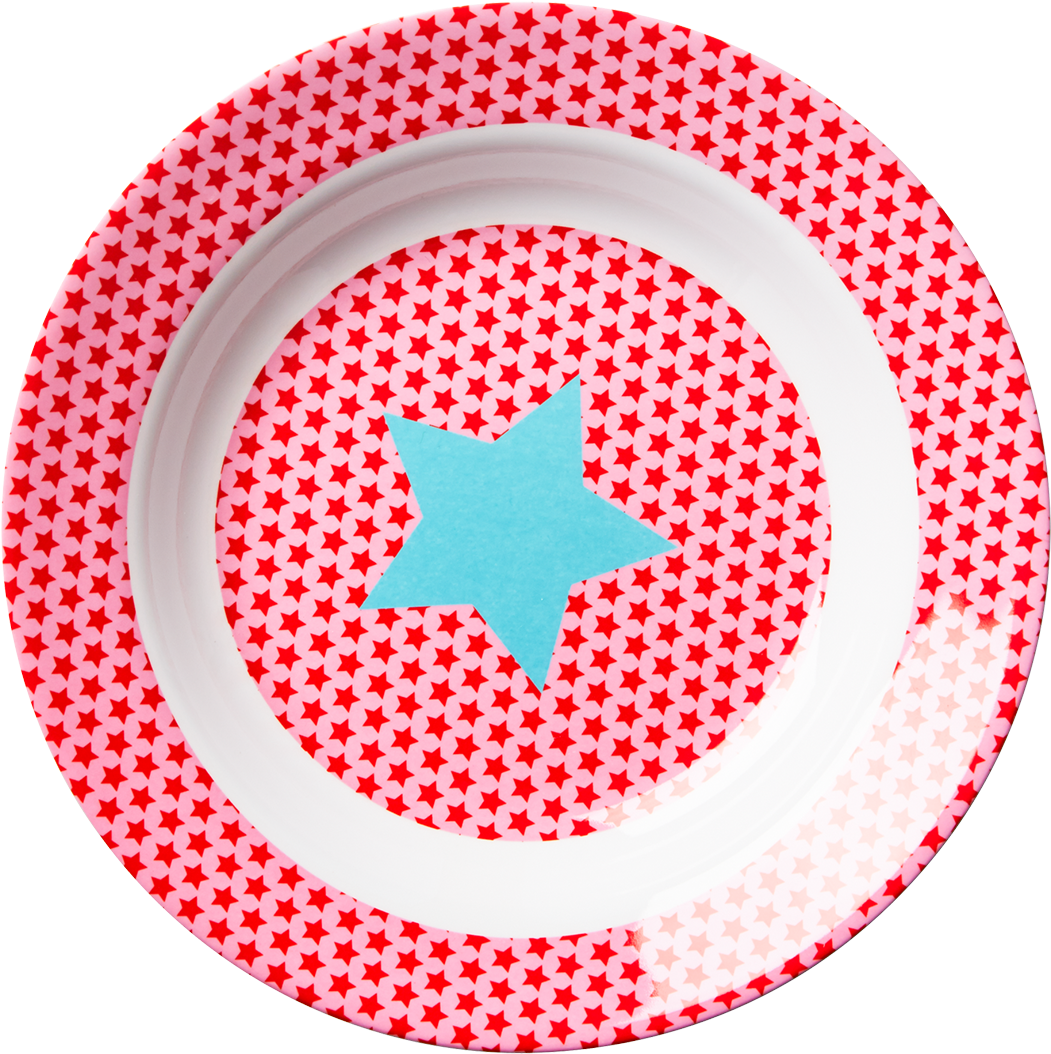 [땡세일50%]키즈밀 볼 빅스타걸 - Rice Pink And Blue Star Print Melamine Bowl (1500x1500)
