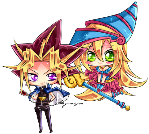 Yami And The Dark Magician Girl By Ang-nyan - Cartoon (500x468)