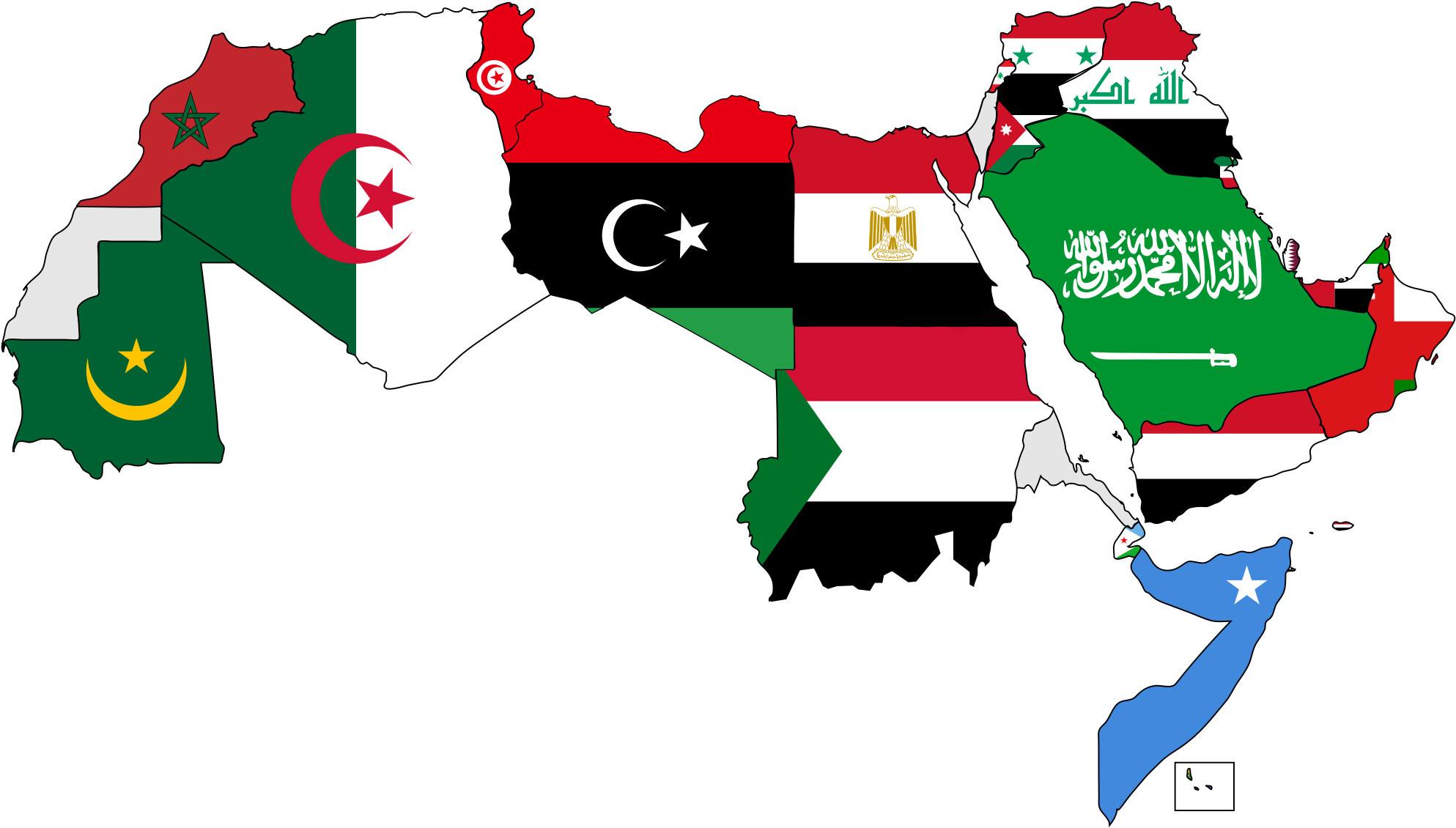 A Map Of The Arab World With Flags - Learn And Memorize Arabic Vocabulary (2000x1139)