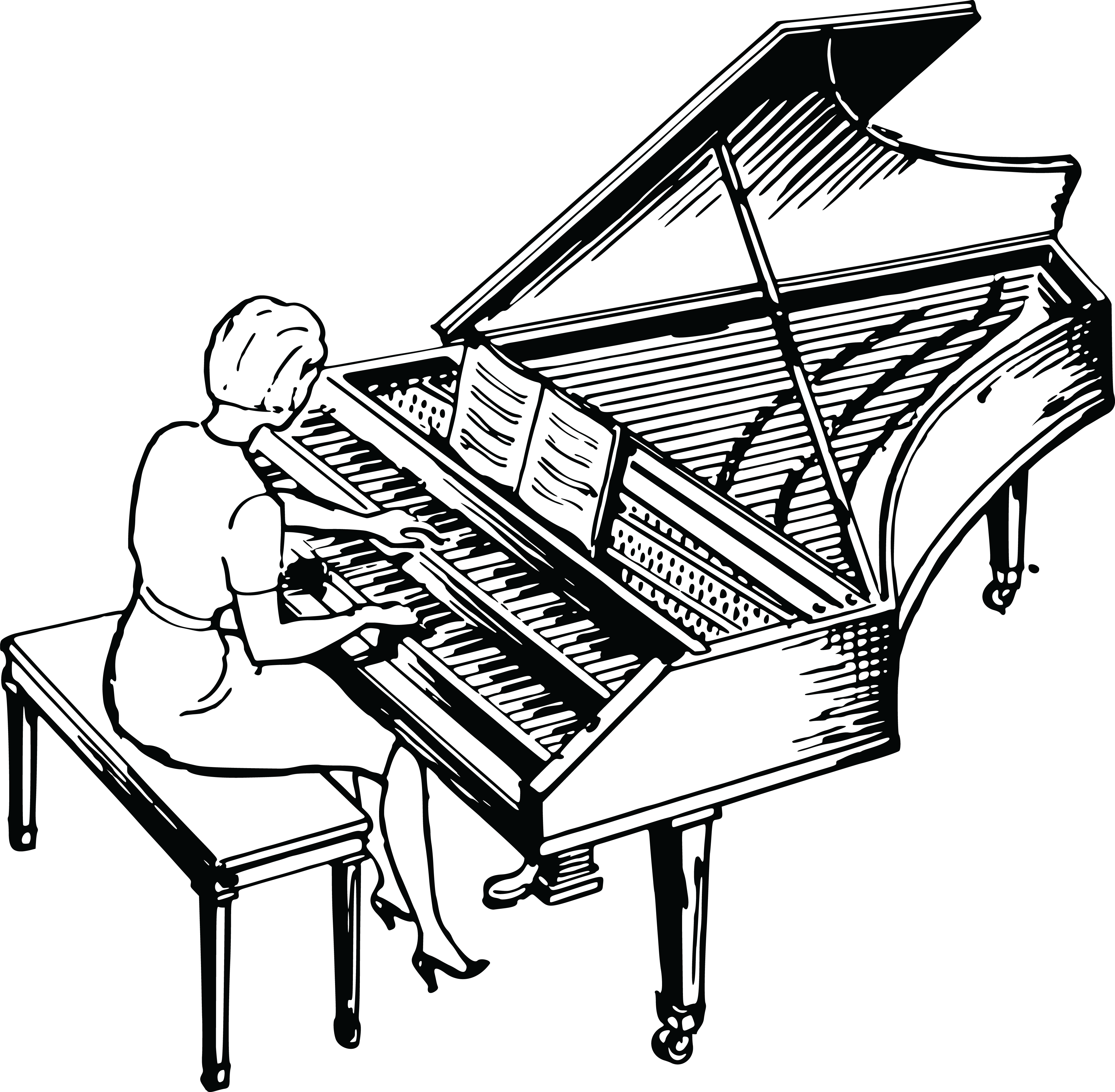 Free Clipart Of A Woman Playing A Piano - Harpsichord Black And White (4000x3918)