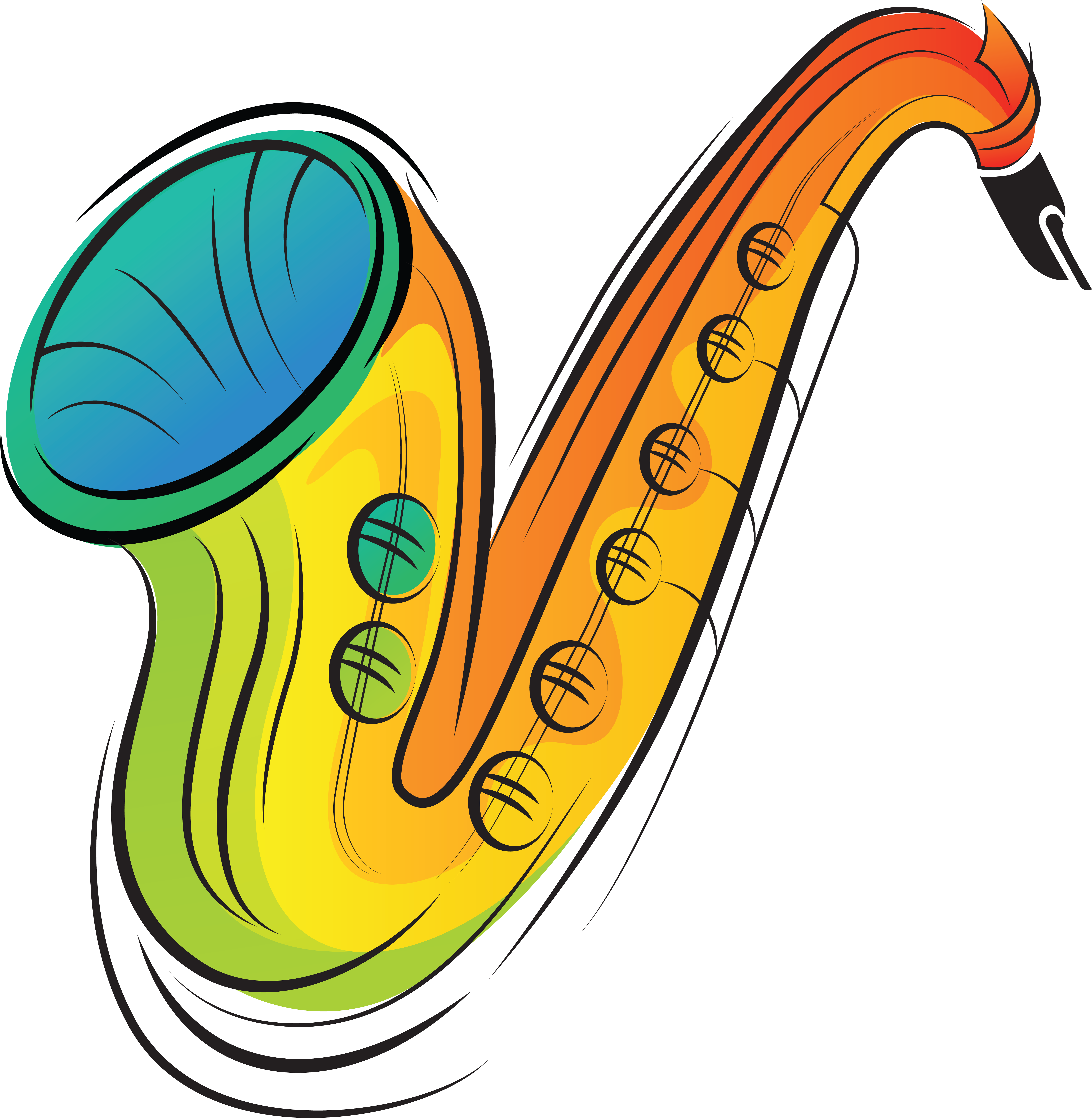 Musical Instruments Cartoon Saxophone Clip Art - Cartoon Pictures Of Musical Instruments (6430x6602)