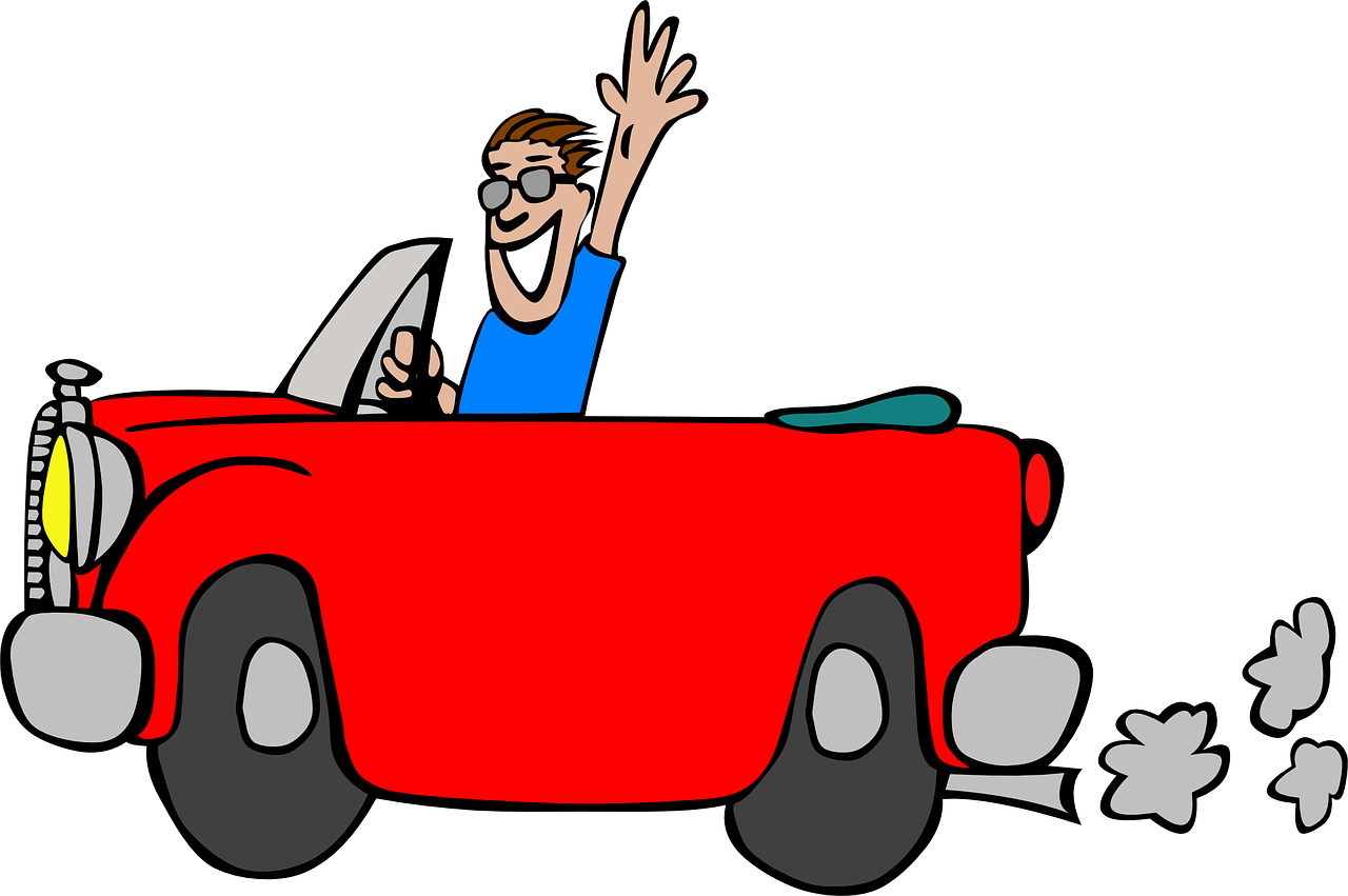 Car Red Cabriolet Guy Hawaii Shirt Wave Grin - Driving Car Clip Art (1280x851)