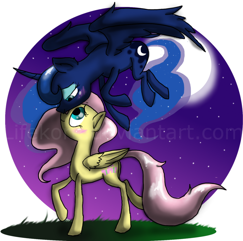 Lifekore, Deviantart Watermark, Fluttershy, Lunashy, - Cartoon (1024x940)