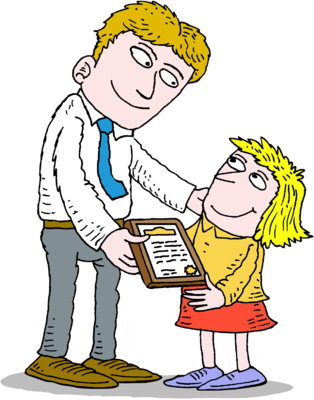 Image Adult Giving Child Certificate School Clip Art - Award Giving Clipart (314x400)