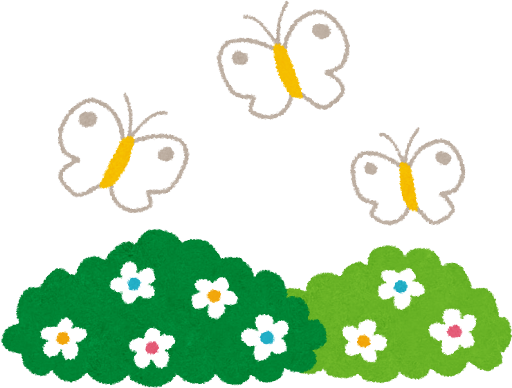 お花畑と３匹の蝶々のイラスト - 大分 県 べ っ ぴょん (762x595)