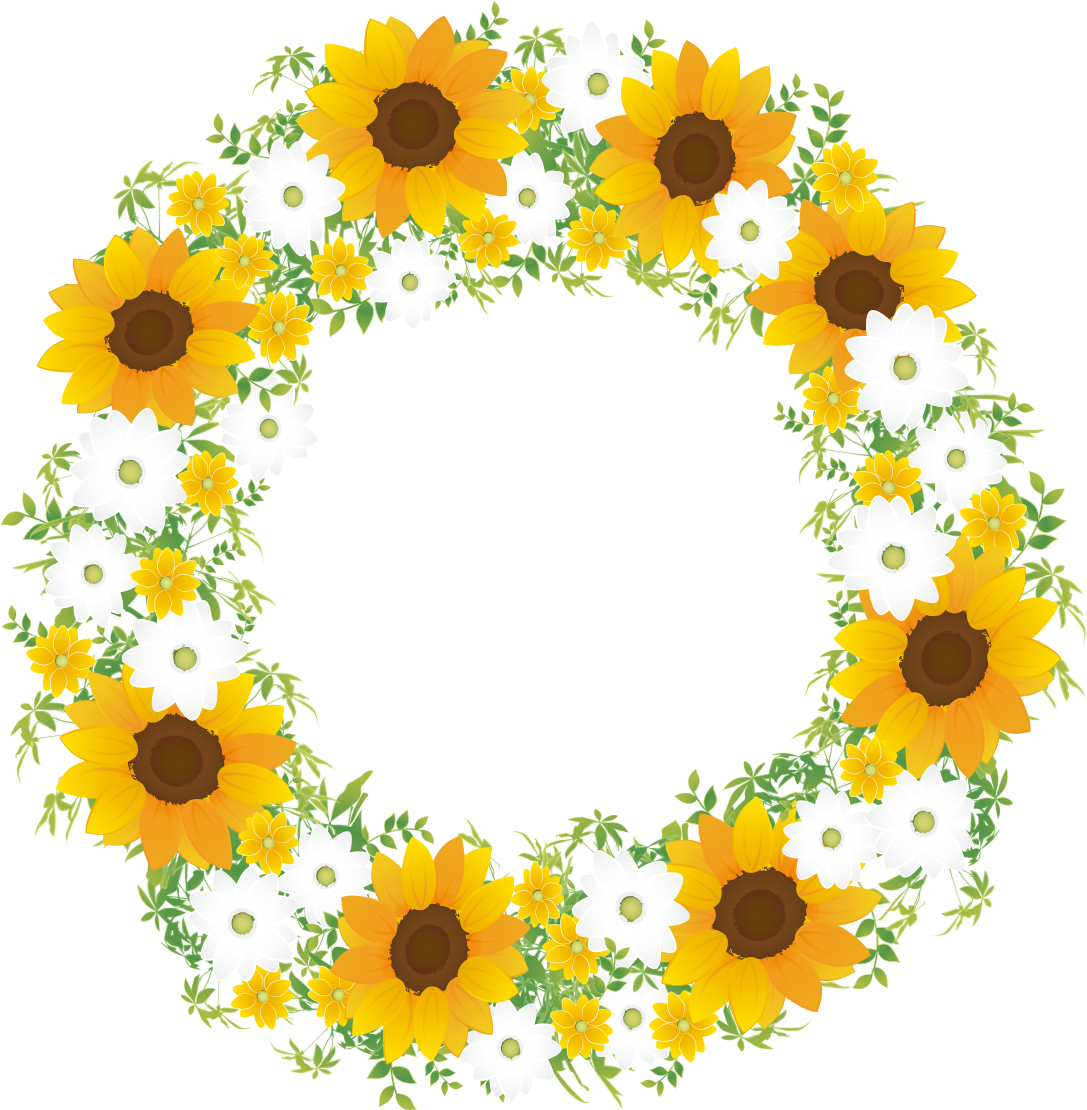 ひまわりのリース - 夏 リース イラスト (1181x1181)