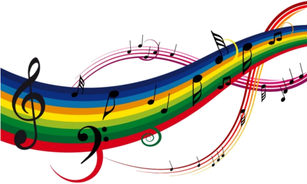 Note De Musique - Swirling Rainbow Ribbons Of Musical Notes On White (600x556)