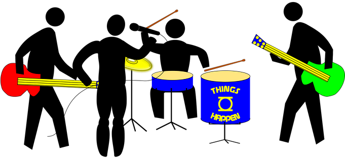 Band Drum Guitar Music Pedestrian Band Ban - Band Cartoon Png (680x340)