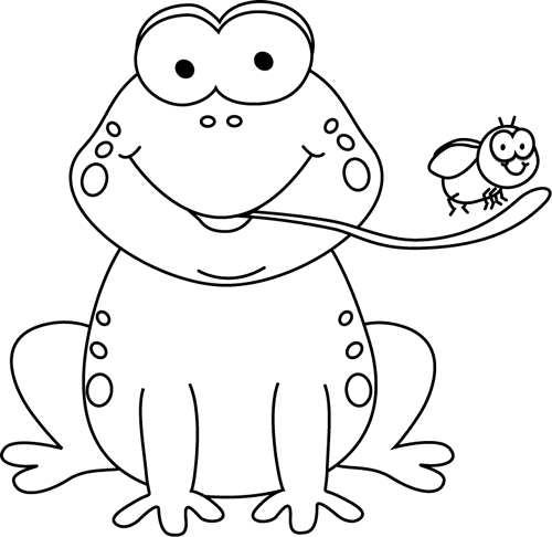 Black And White Frog Eating A Fly Clip Art - Frog Tongue Clipart Black And White (500x486)