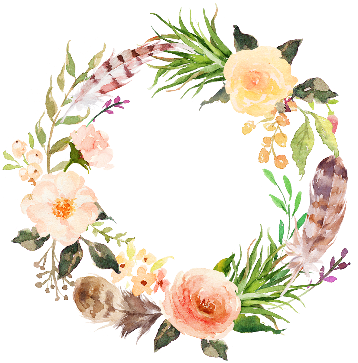 Flower Clip Art - Watercolour Floral Wreath Print (1200x1208)