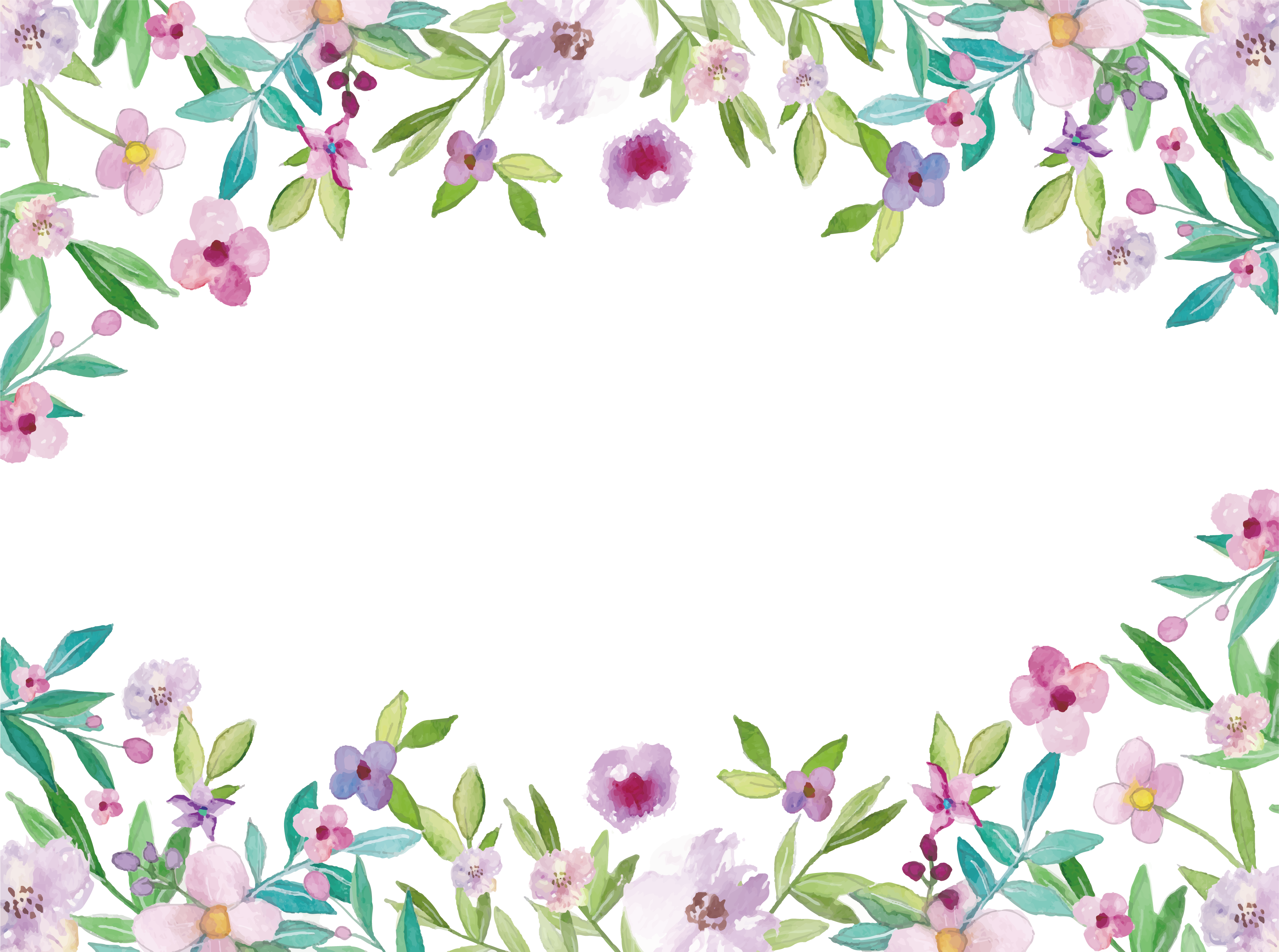 Watercolor Painting Clip Art - Watercolor Floral Border Png - (3480x2591) P...