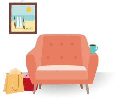 Illustration Of Shopping Bags Next To An Armchair, - Club Chair (400x337)