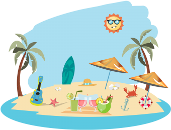 Summer Beach With Summer Elements Illustration, Summer, - Vector Graphics (360x360)
